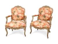 A Pair of Louis XV Style Carved and Painted Fauteuils — 19TH CENTURY