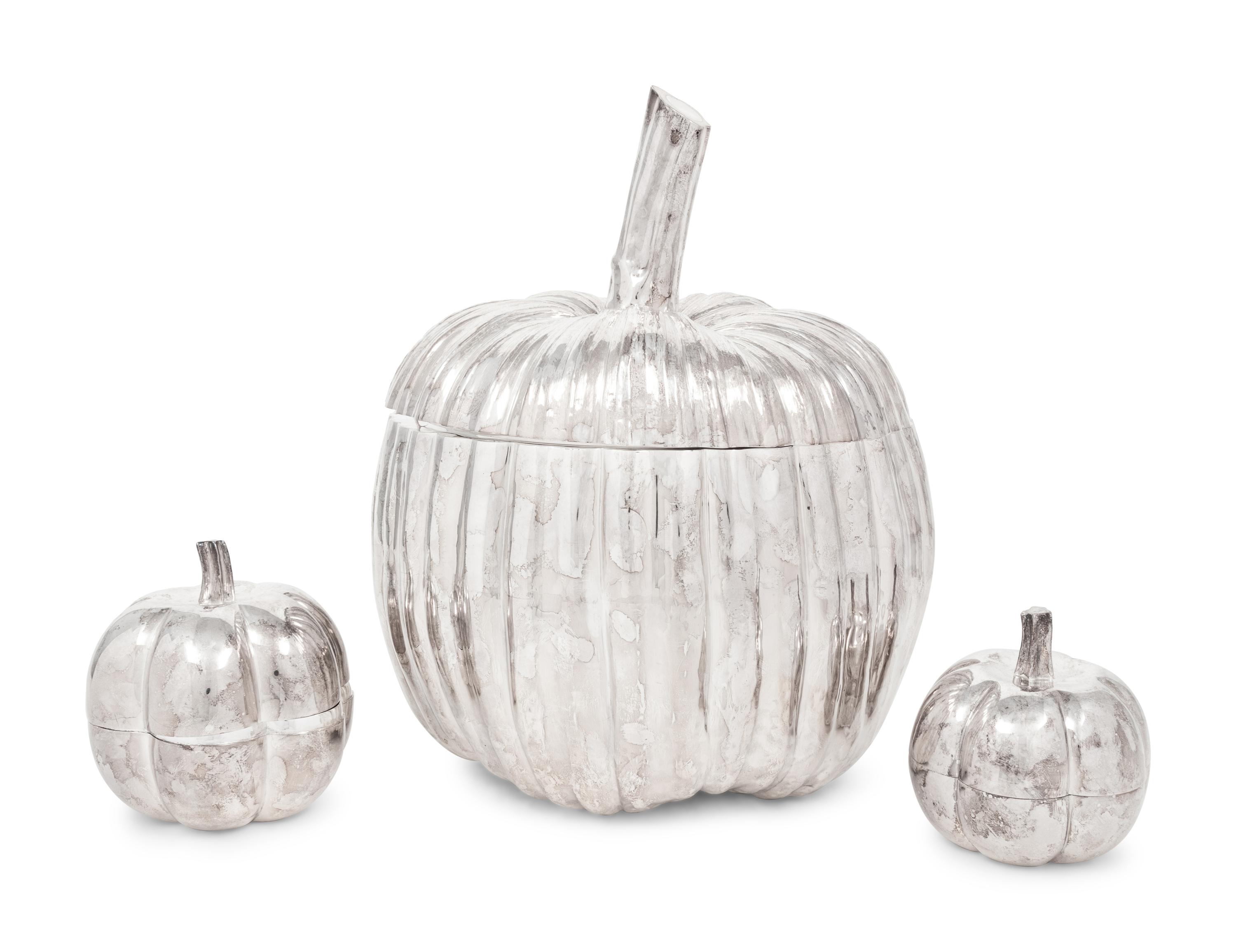 An Italian Silver Pumpkin-Form Box Retailed by Tiffany & Co.