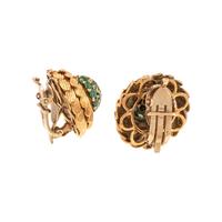 YELLOW GOLD AND EMERALD EARCLIPS