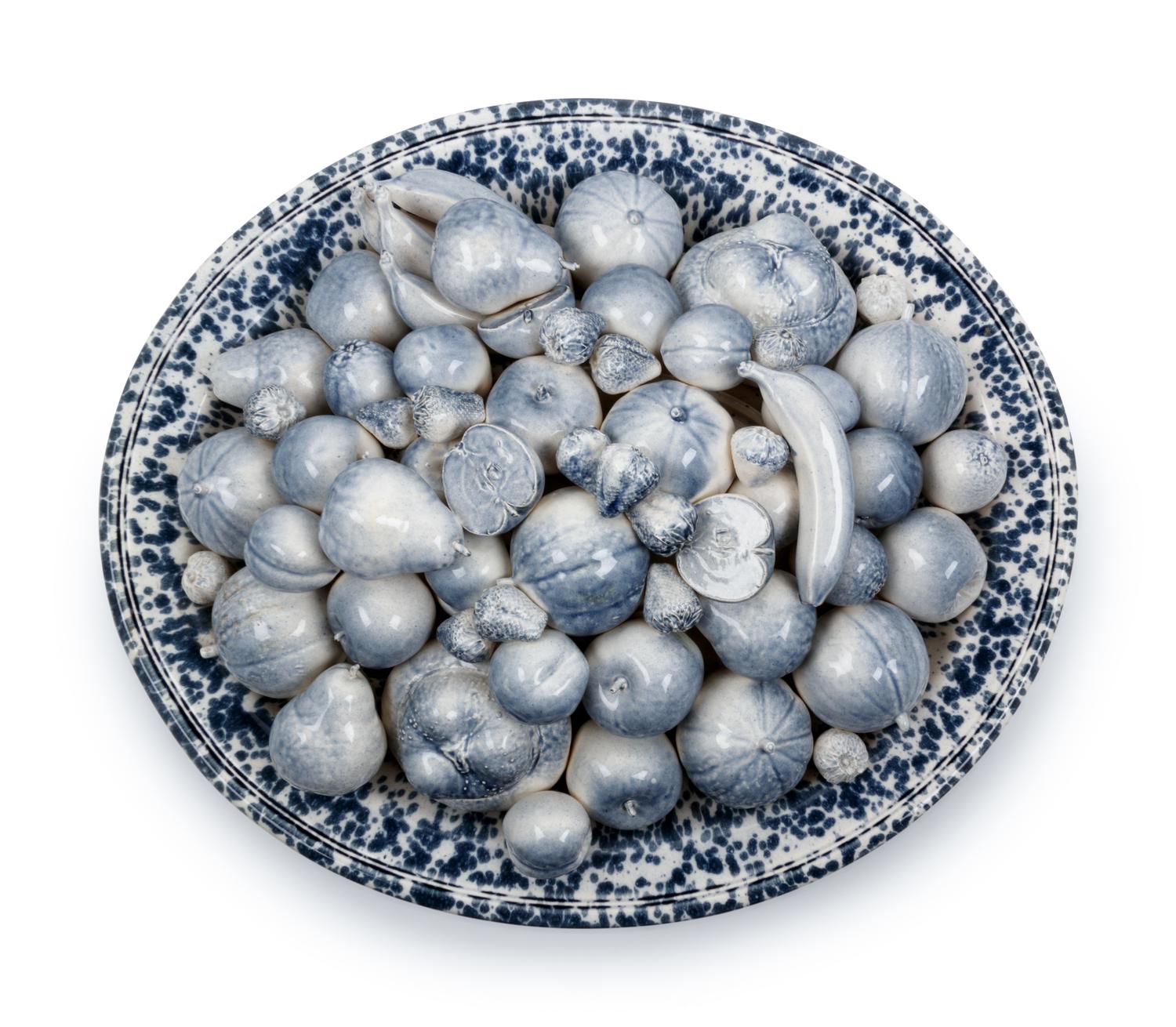 A Large Blue and White Glazed Ceramic Centerpiece