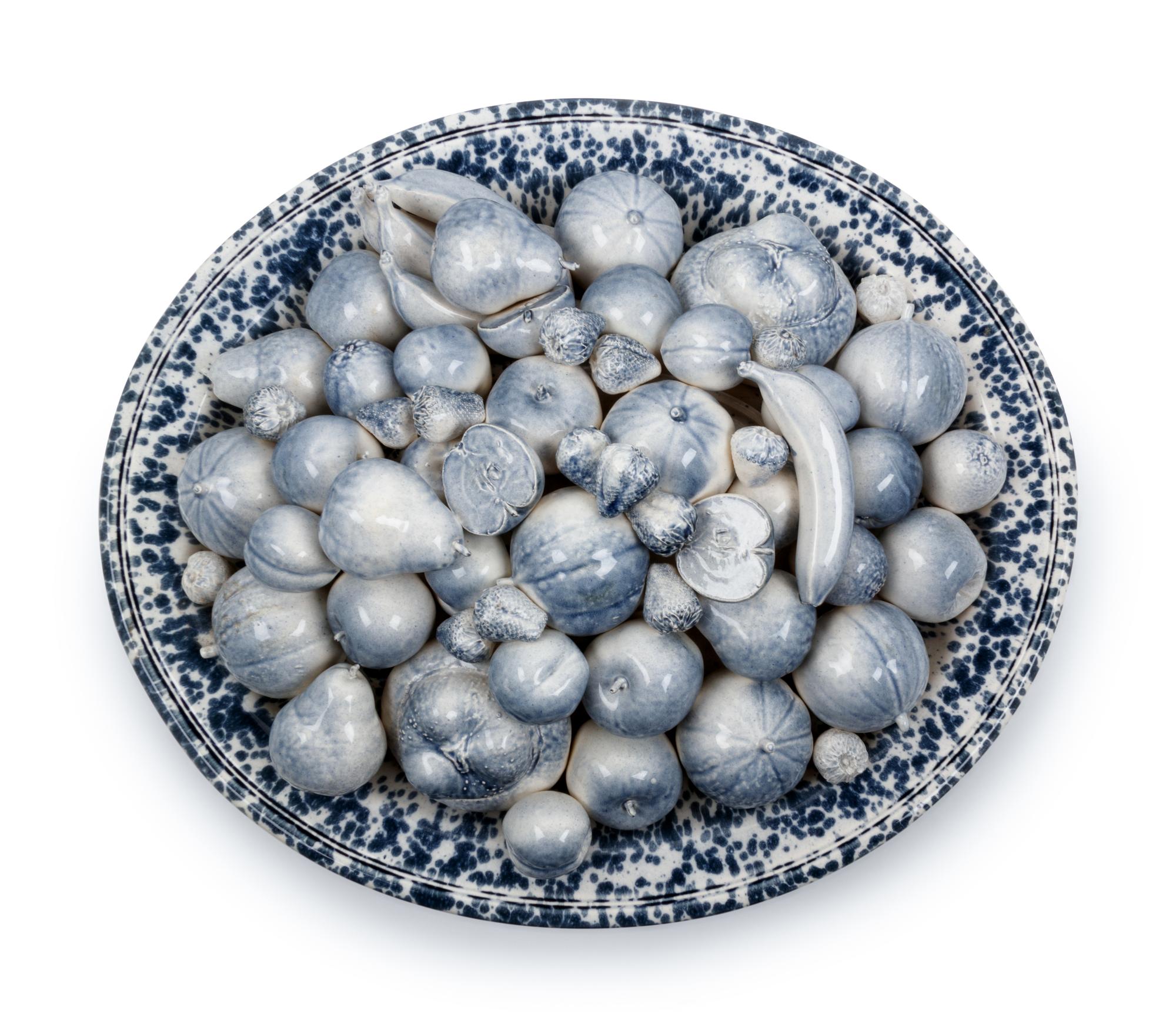 A Large Blue and White Glazed Ceramic Centerpiece