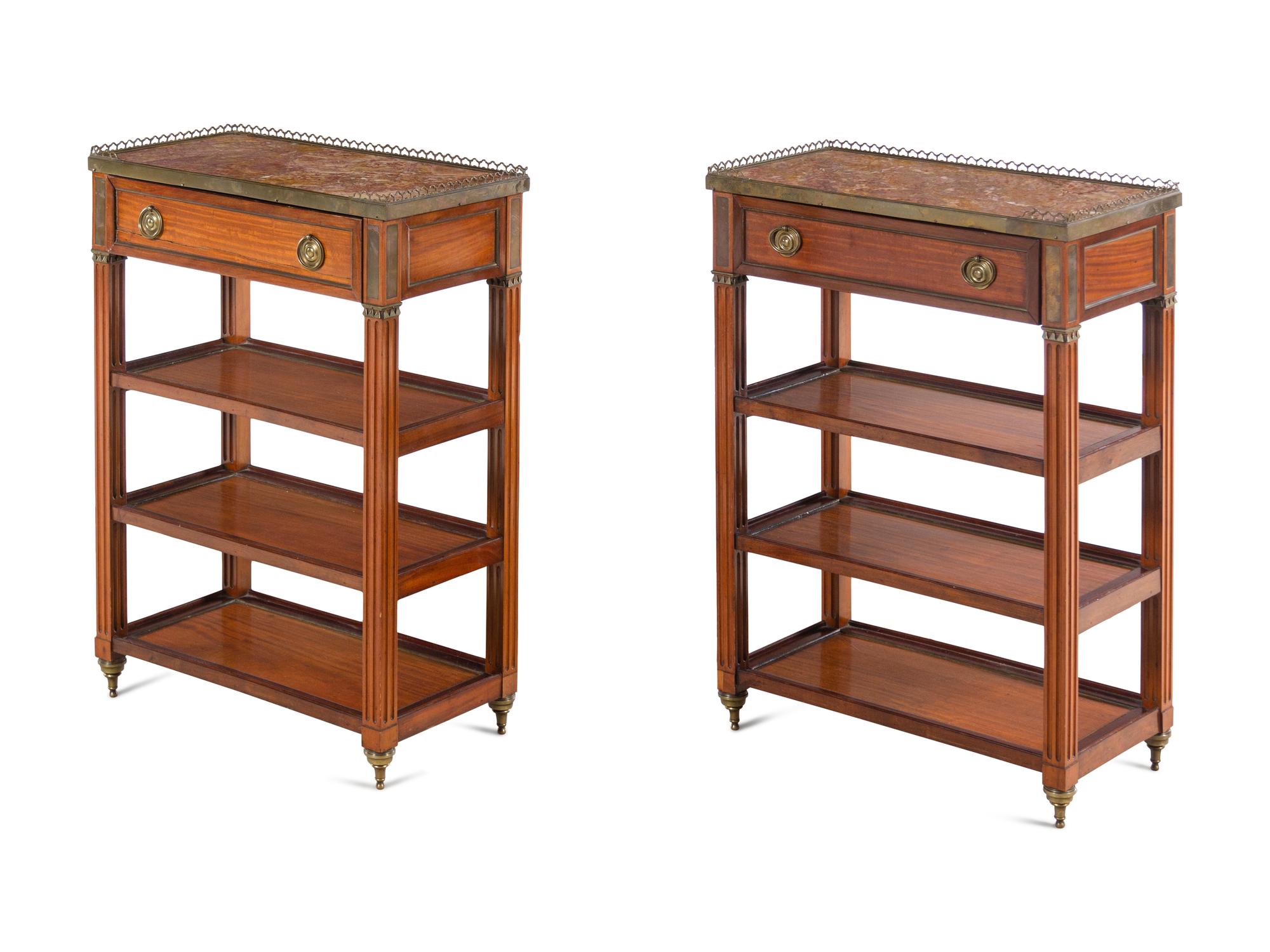 A Pair of Louis XVI Style Gilt Metal Mounted Mahogany Side Tables