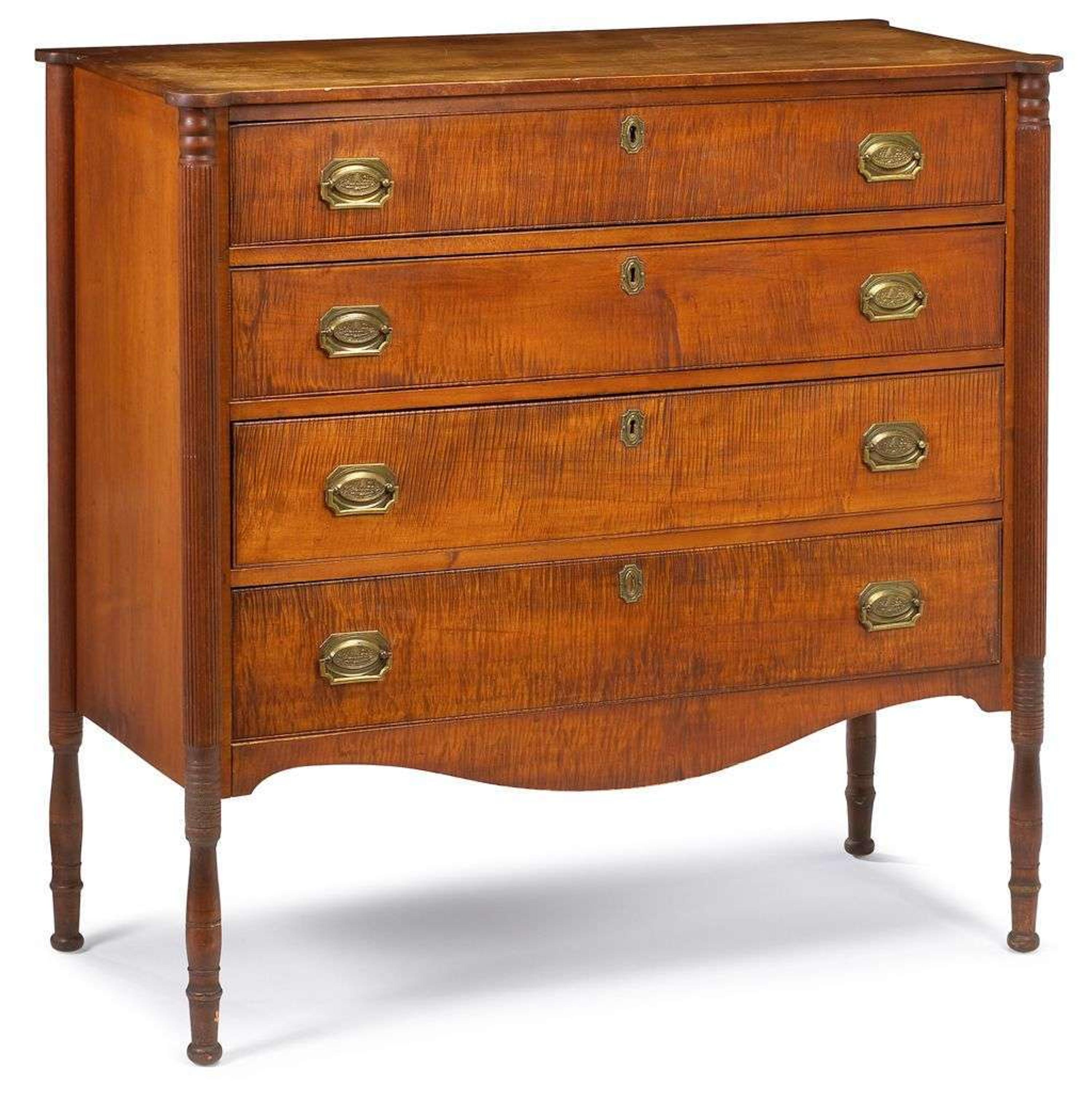 Federal tiger maple four drawer chest new england, early 19th century