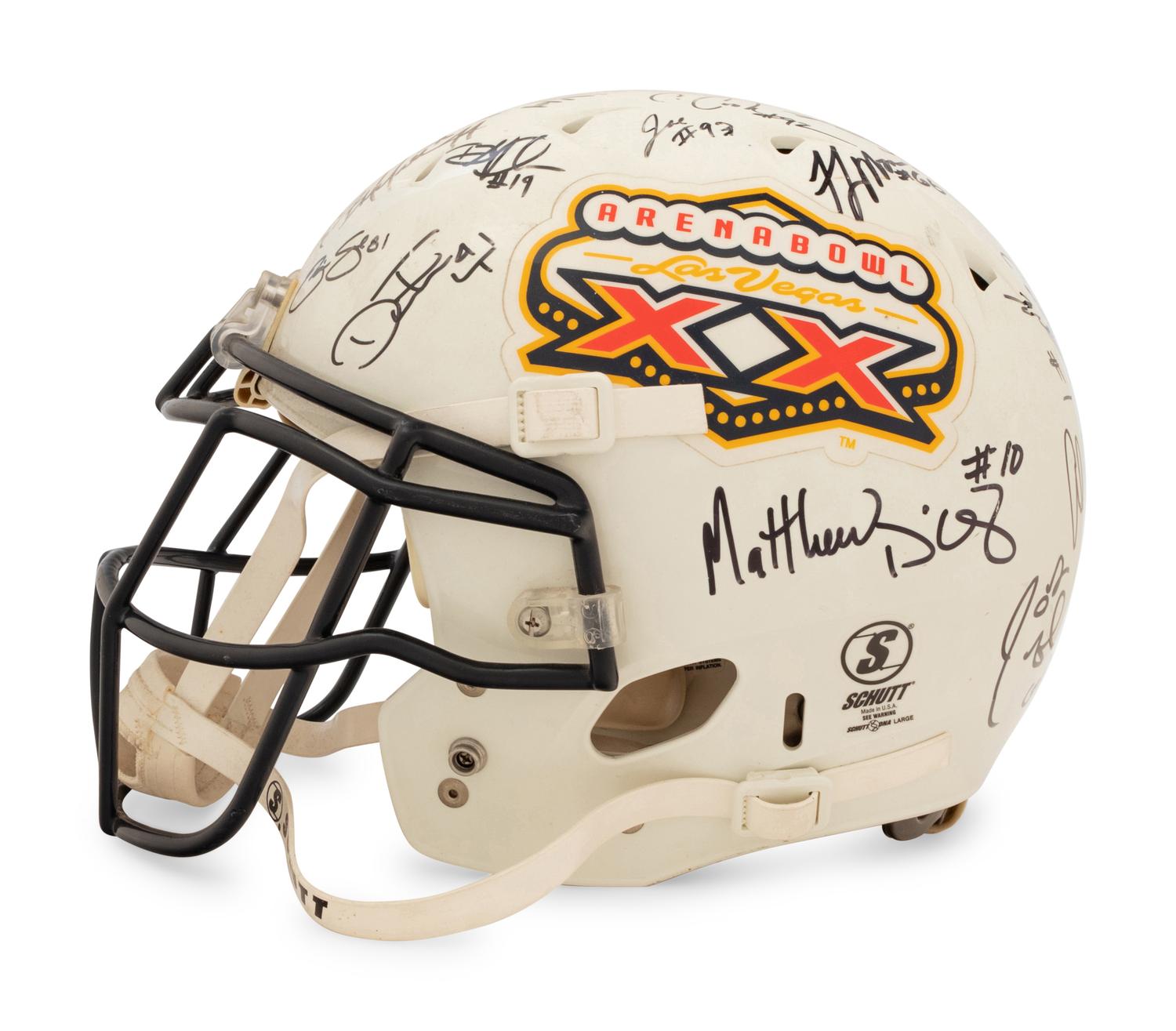 A 2006 Chicago Rush Team Signed Autograph Arena Bowl XX Football Helmet Presented to Mike Ditka Formerly Displayed at Mike Ditka's Restaurant
