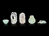 Five Chinese Jade and Jadeite Pendants