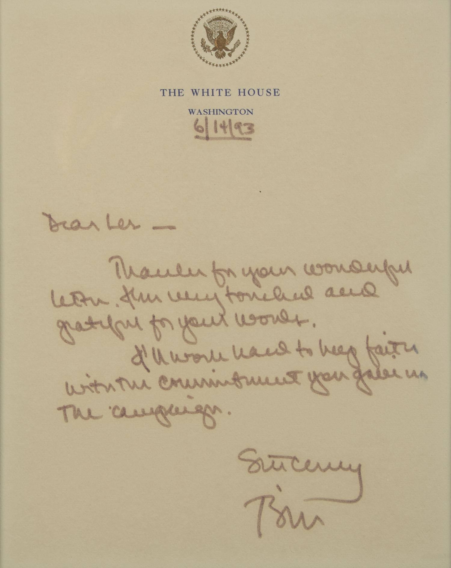 [Presidential] Clinton, Bill. Autograph Letter, signed
