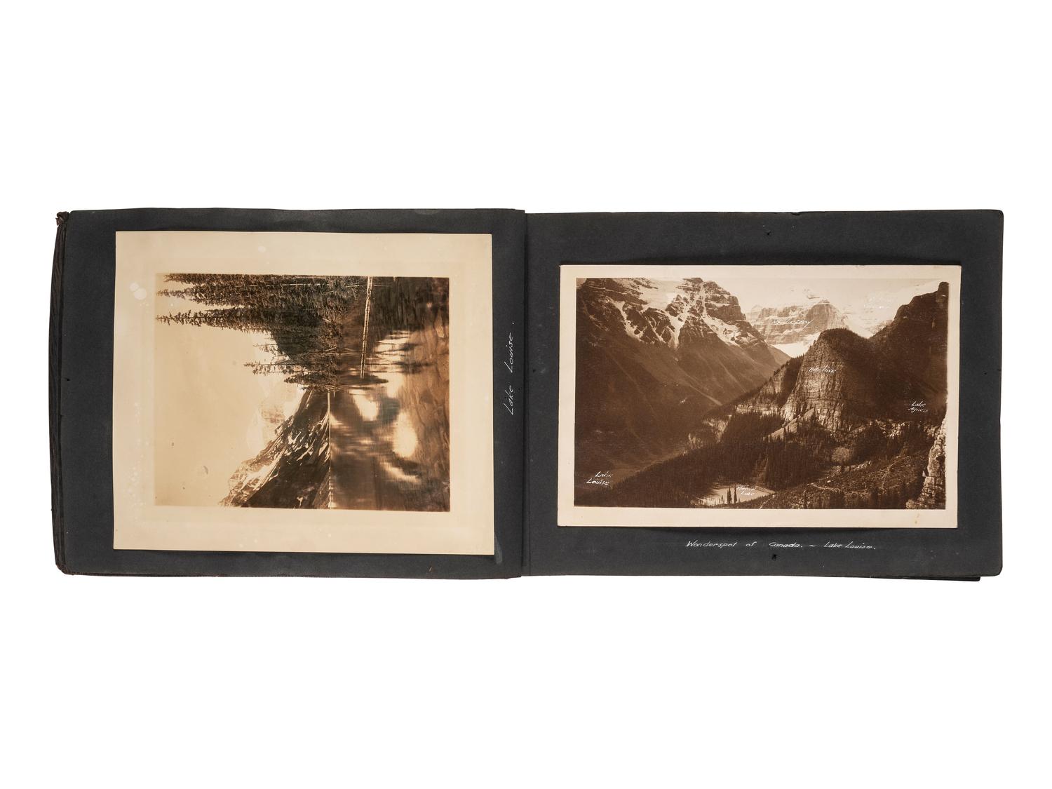[NATIVE AMERICANS] -- [WESTERN AMERICANA & CANADA]. Album containing photographs of Native American subjects and scenic views of the Western United States and Canada. Ca 1910s.