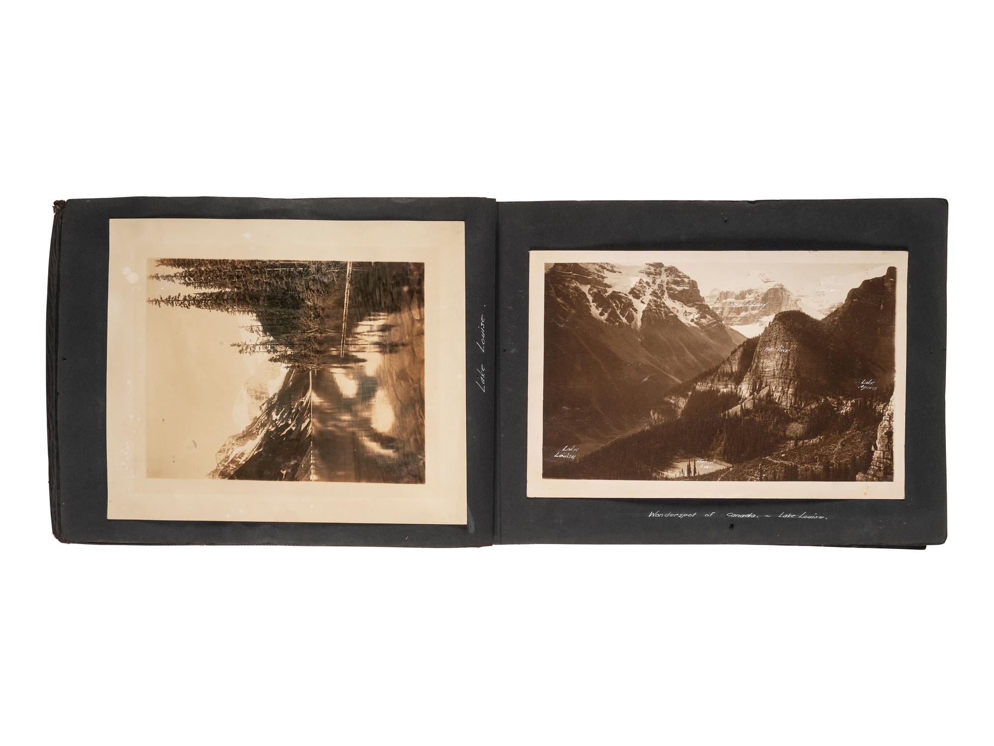 [NATIVE AMERICANS] -- [WESTERN AMERICANA & CANADA]. Album containing photographs of Native American subjects and scenic views of the Western United States and Canada. Ca 1910s.