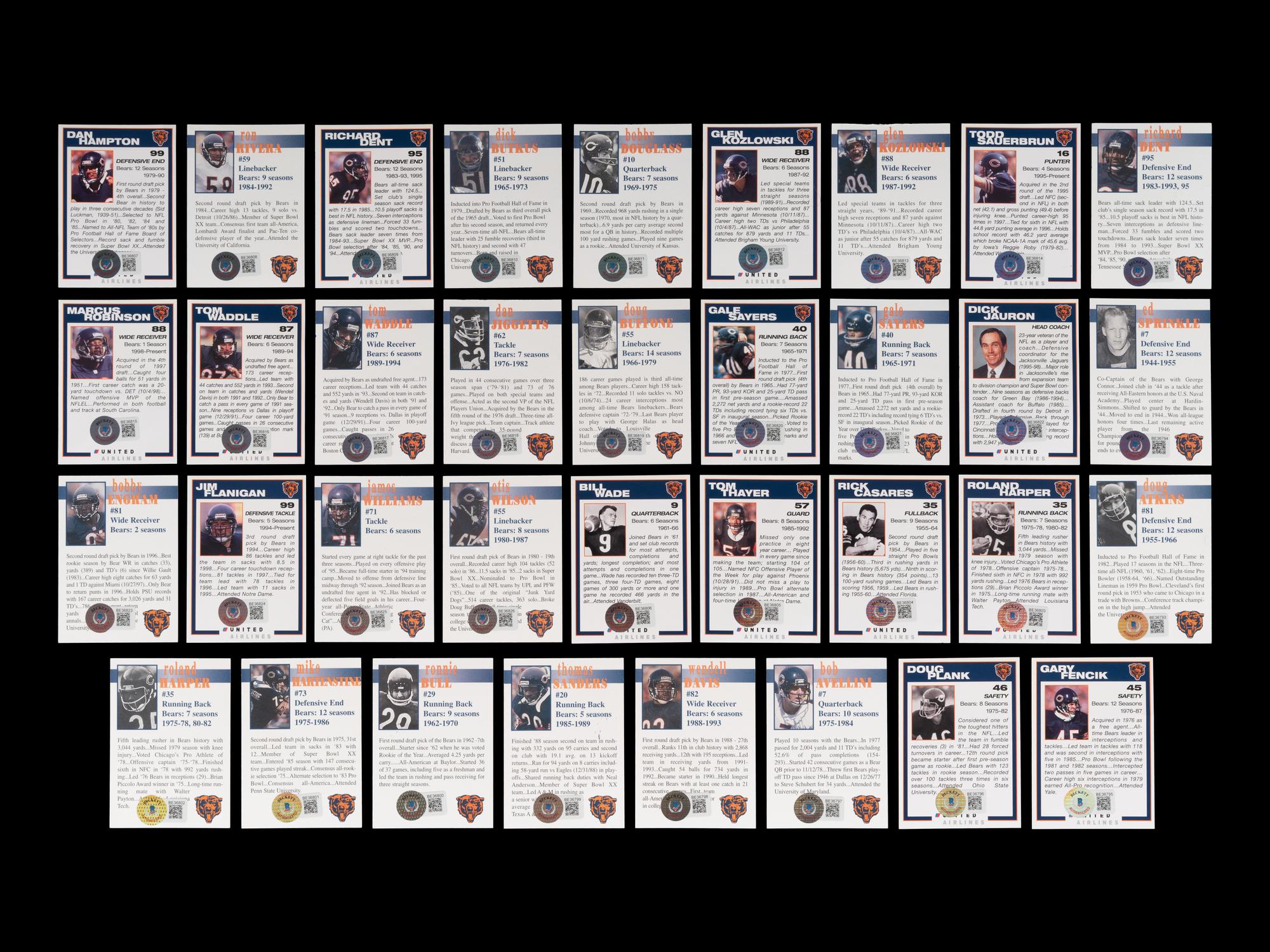 A Group of 75 Chicago Bears Signed Autograph Team Issued Football Cards Including Multiple Hall of Fame and Deceased Players (Beckett Authentication Services BAS Certified),