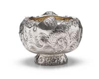 A Rare and Monumental Sterling Silver Japonesque Punch Bowl