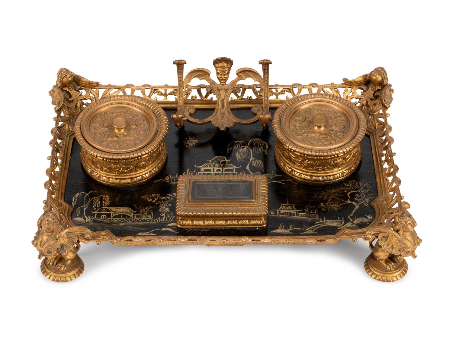 A French Gilt Bronze Mounted Chinoiserie Encrier