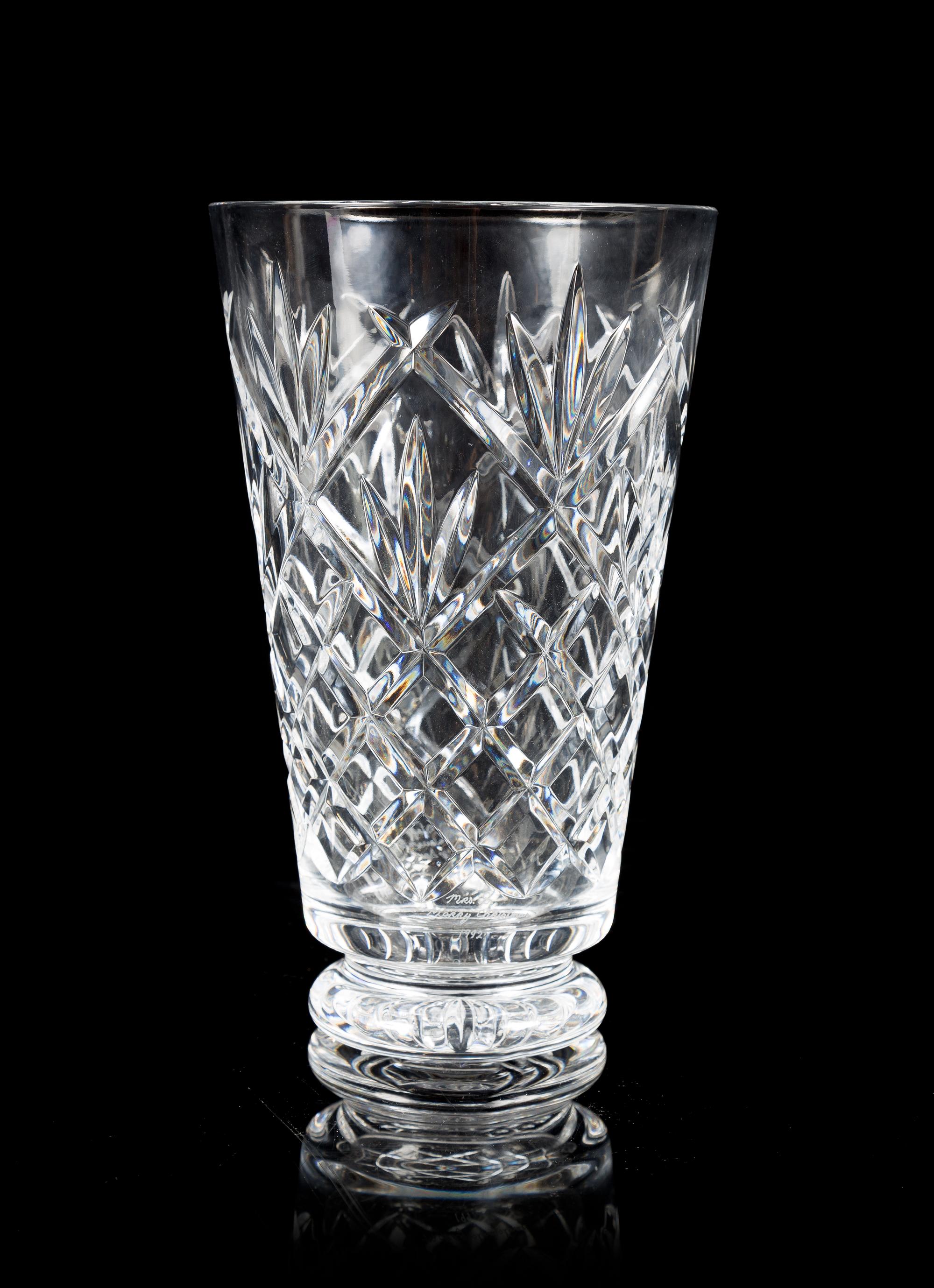 Waterford, a cut glass vase, of tapering footed form