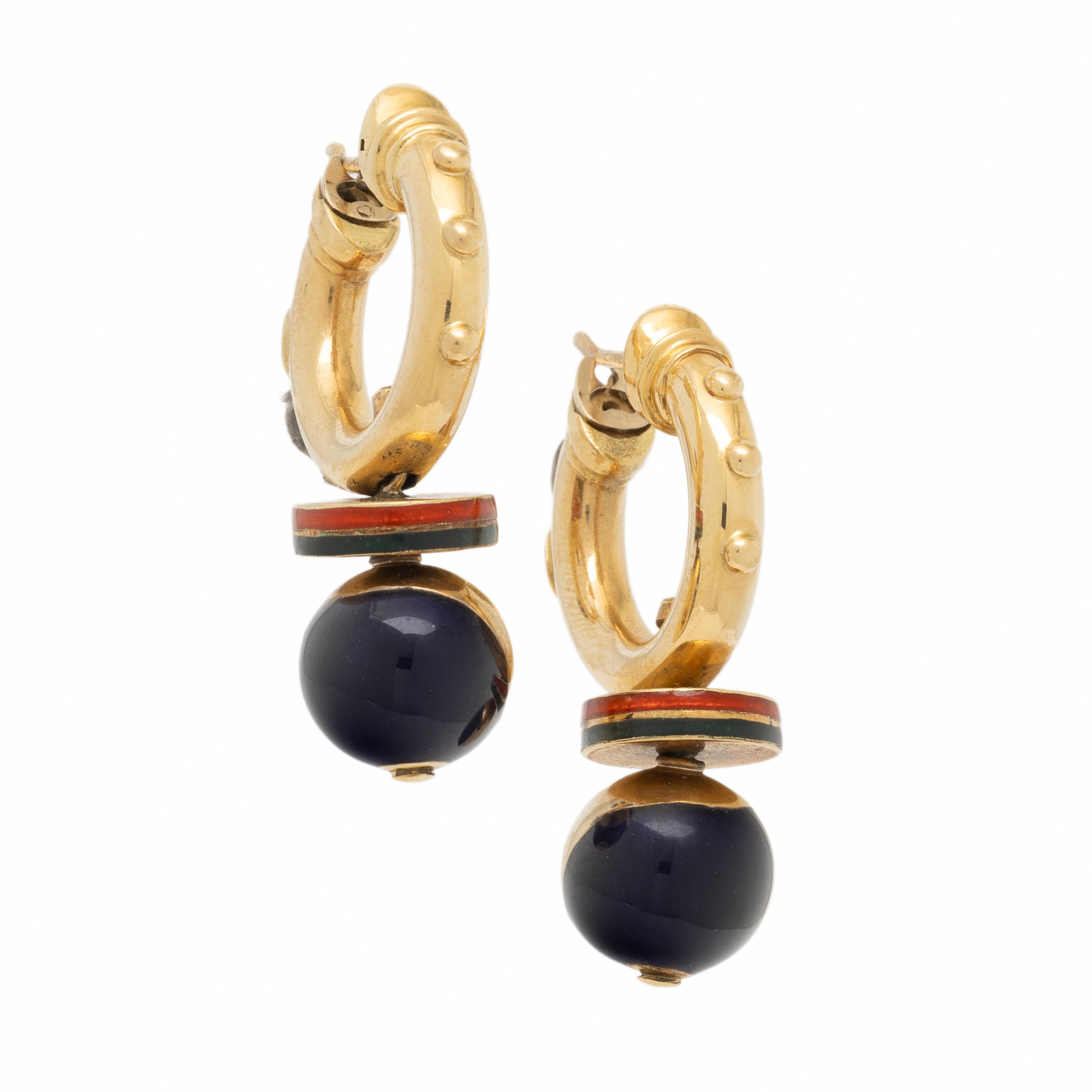 La Nouvelle Bague, Yellow Gold and Enamel Huggie Hoop Earrings