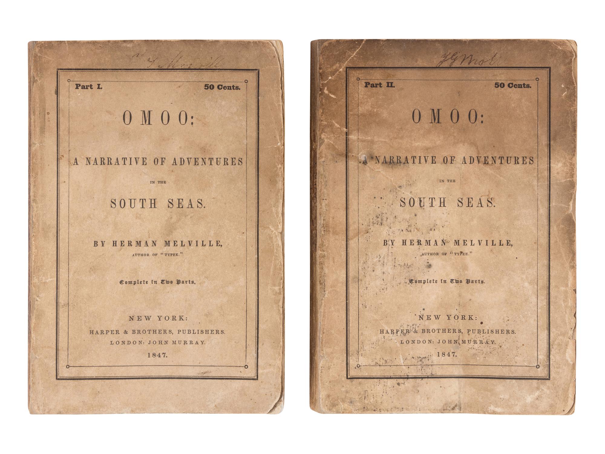 MELVILLE, Herman (1819-1891). Omoo: A Narrative of Adventures in the South Seas . New York & London: Harper & Brothers, John Murray, 1847.