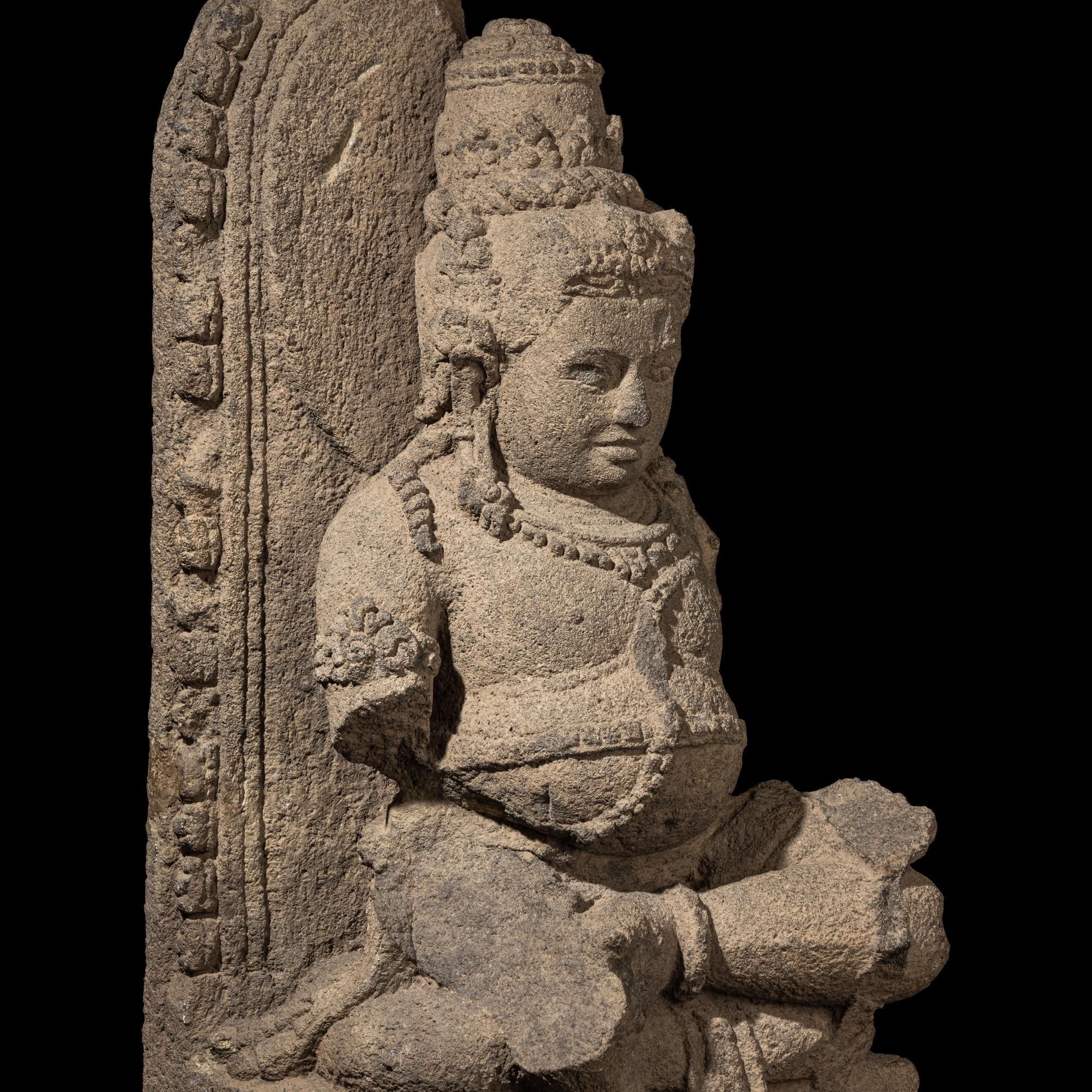An Indonesia Figure of Kubera, Central Java, 9th Century 九世紀 爪窪石雕毗罗坐像