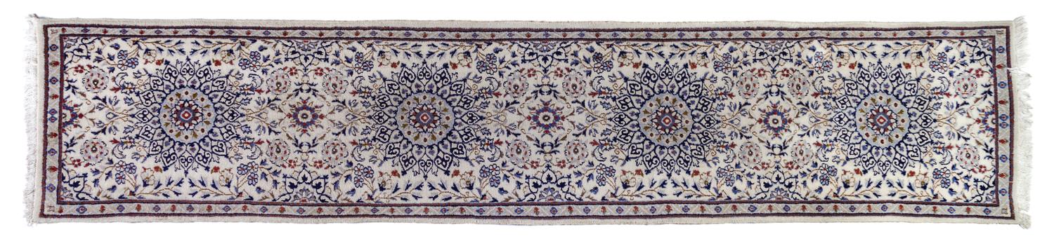 A Nain Silk and Wool Runner 12 feet 5 inches x 2 feet 8 inches.