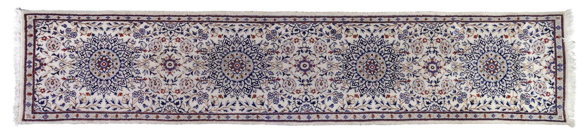 A Nain Silk and Wool Runner 12 feet 5 inches x 2 feet 8 inches.