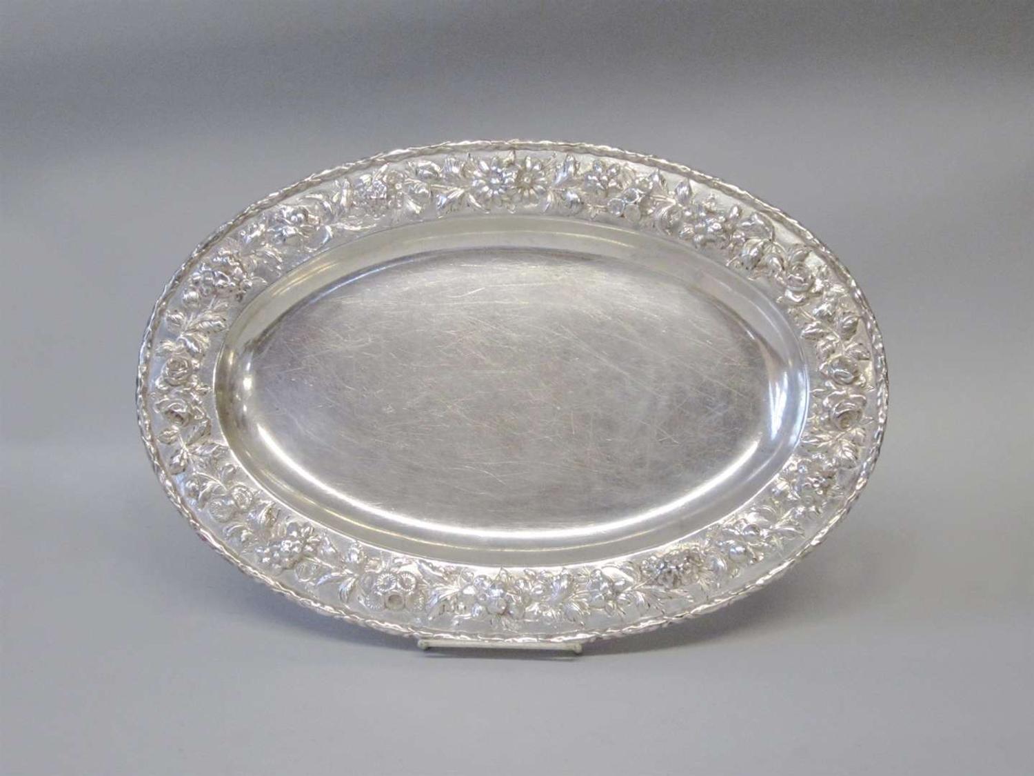 Sterling silver repoussé platter s. kirk & son, baltimore, md, early 20th century