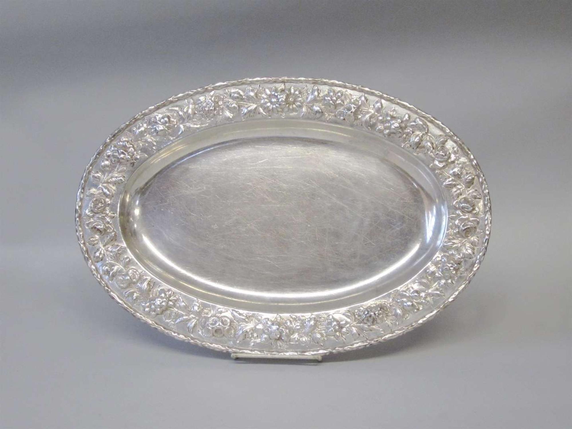 Sterling silver repoussé platter s. kirk & son, baltimore, md, early 20th century