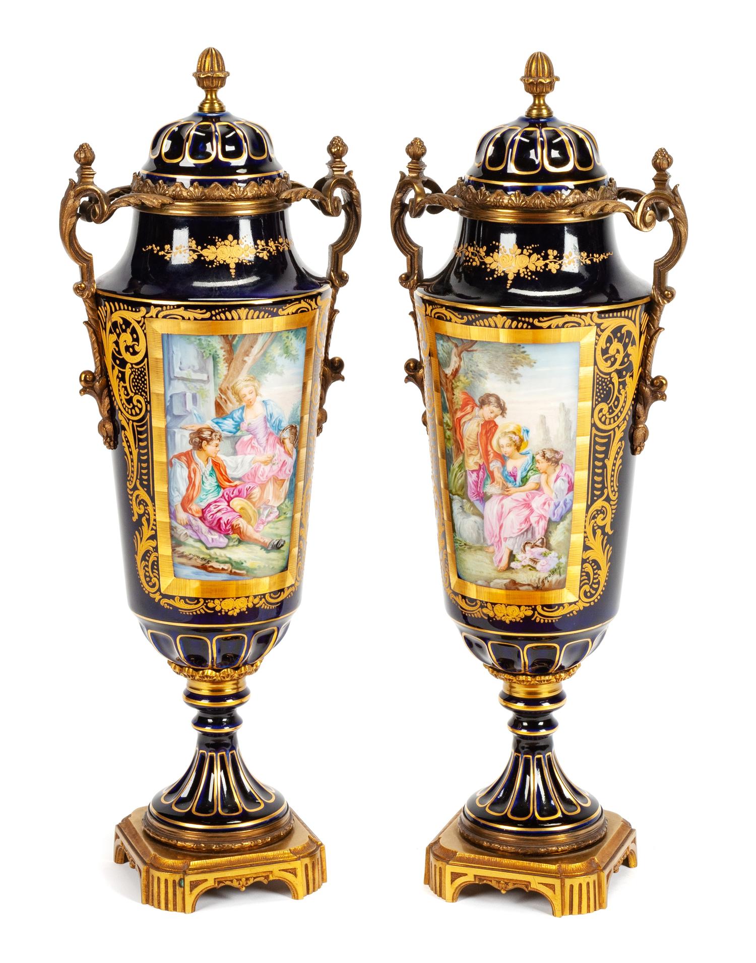 A Pair of Sevres Style Porcelain Covered Vases Height 21 1/2 inches. — LATE 19TH/EARLY 20TH CENTURY
