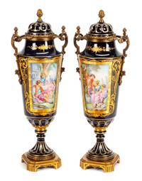 A Pair of Sevres Style Porcelain Covered Vases Height 21 1/2 inches. — LATE 19TH/EARLY 20TH CENTURY