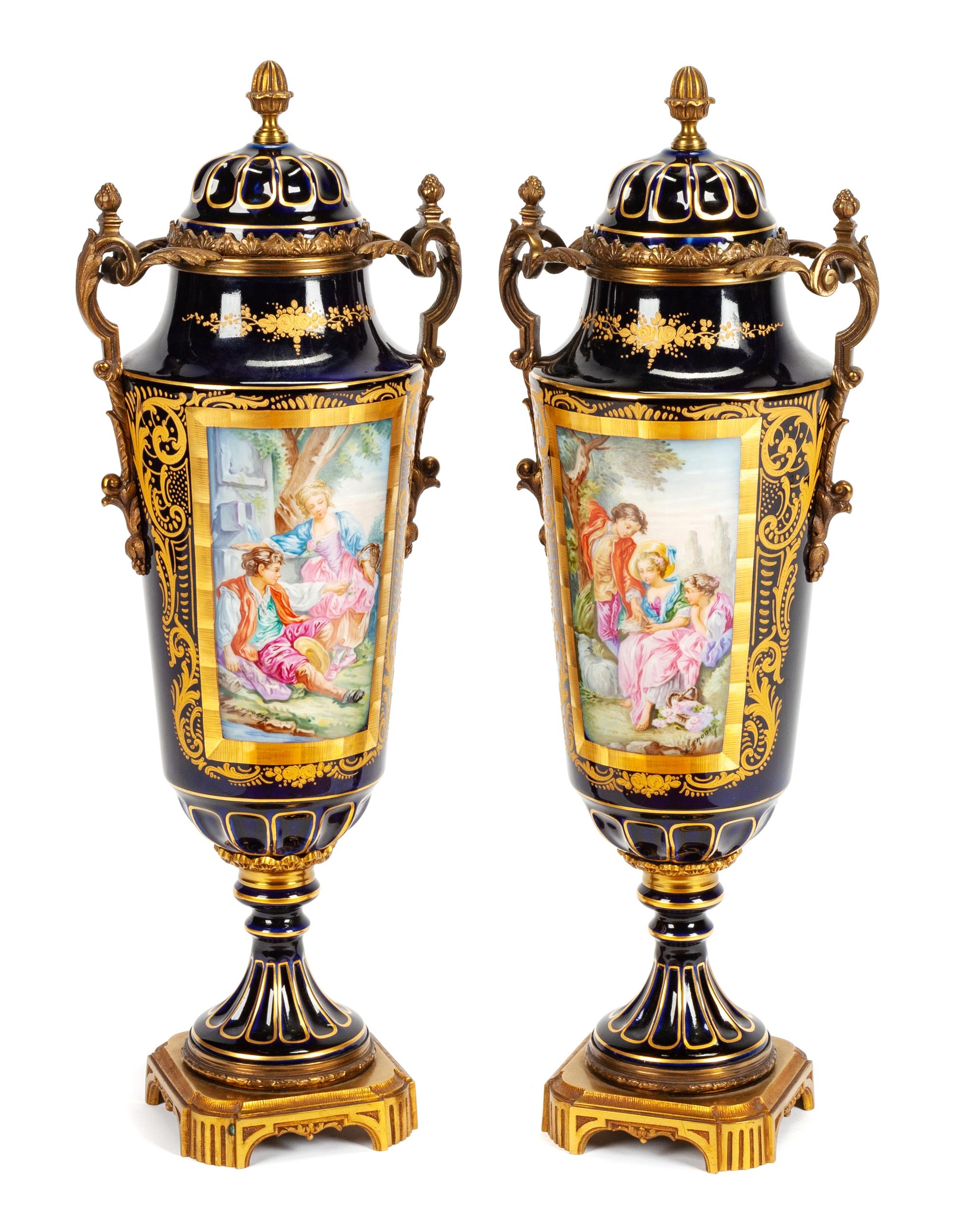 A Pair of Sevres Style Porcelain Covered Vases Height 21 1/2 inches. — LATE 19TH/EARLY 20TH CENTURY