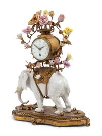 A French Gilt Metal Mounted Porcelain Elephant-Form Clock