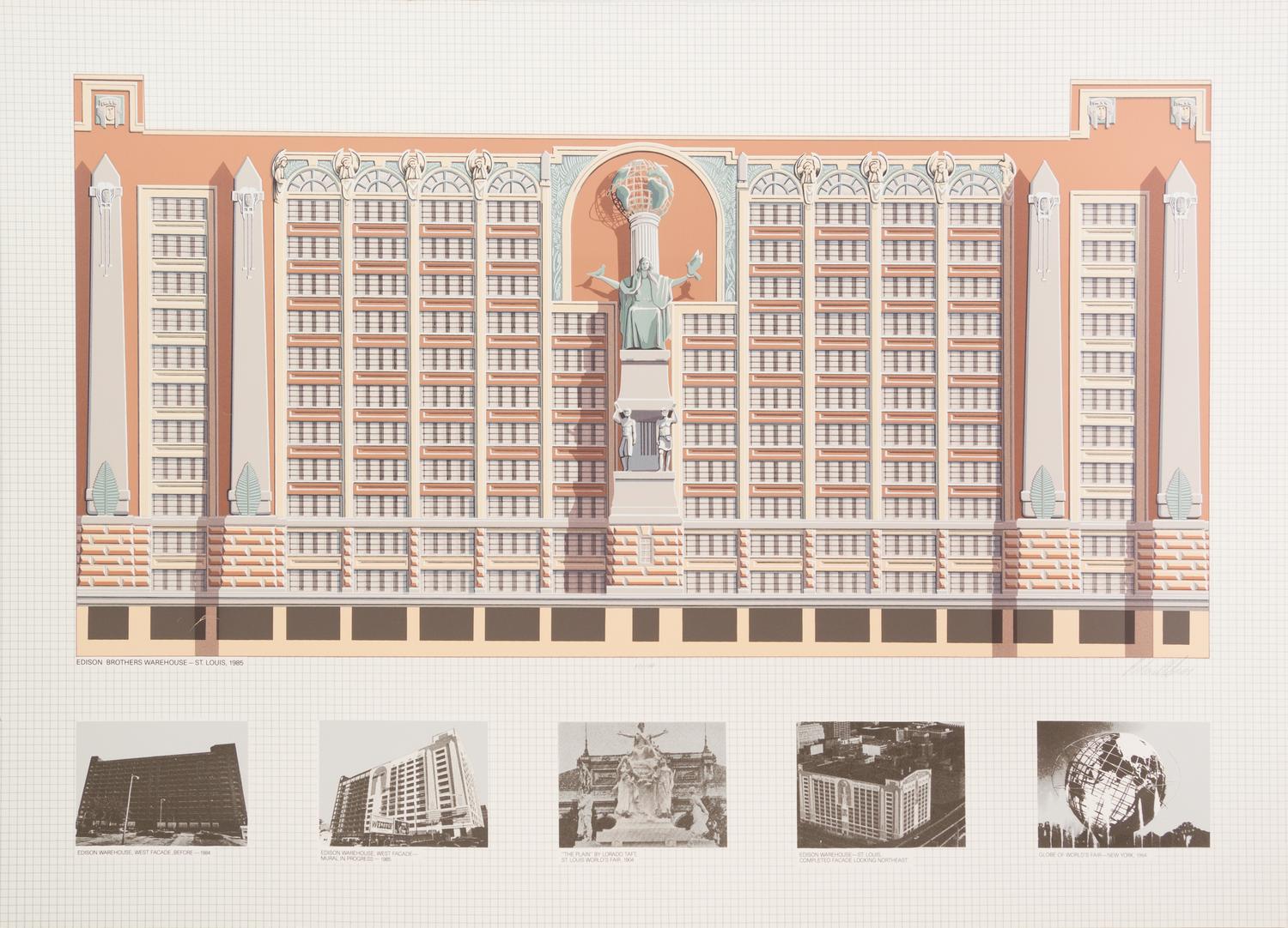 Richard Haas, (American, b. 1936), Edison Brothers Stores, Inc., St. Louis, 1989 (triptych)