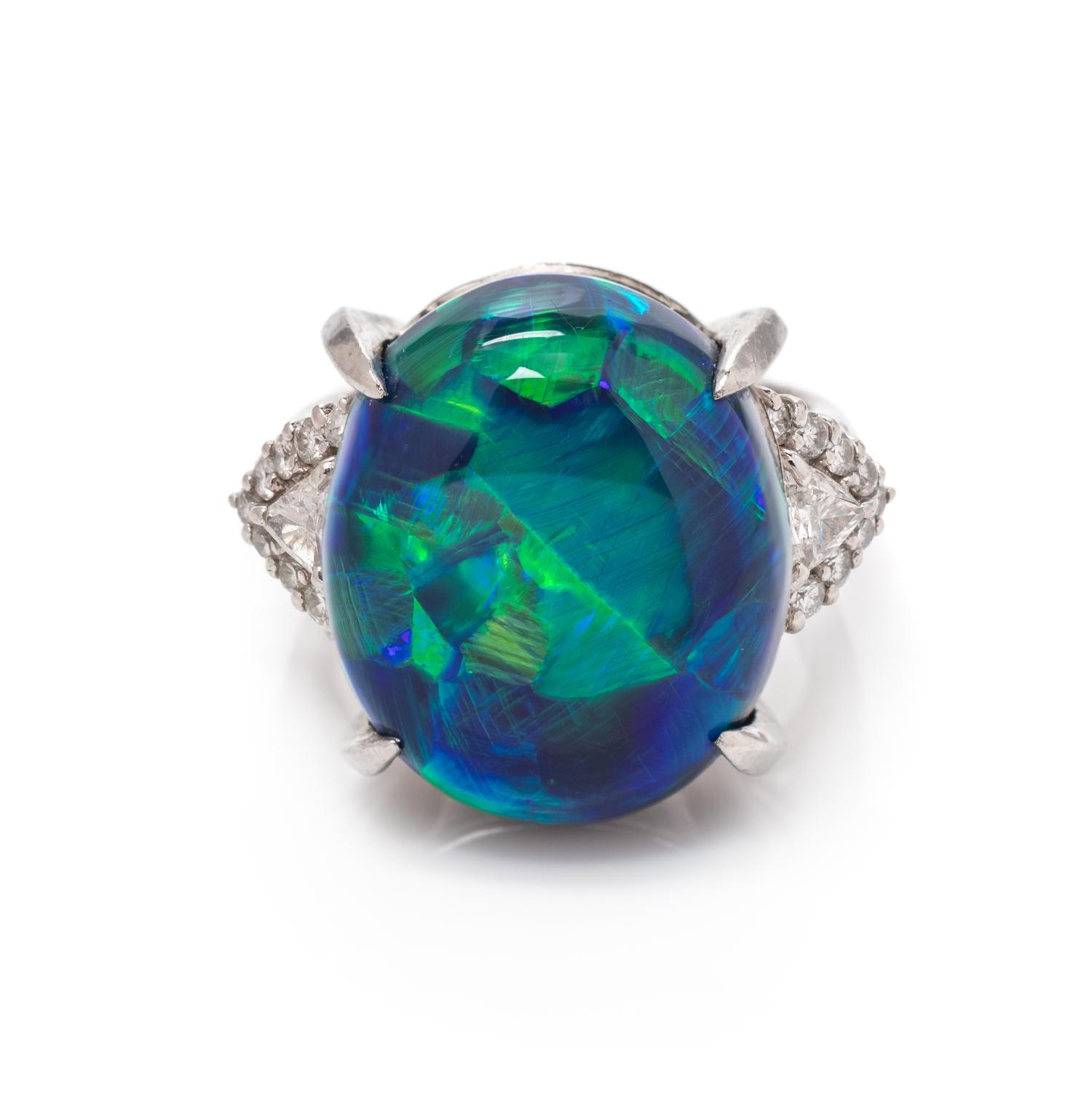 A Platinum, Diamond and Black Opal Ring,