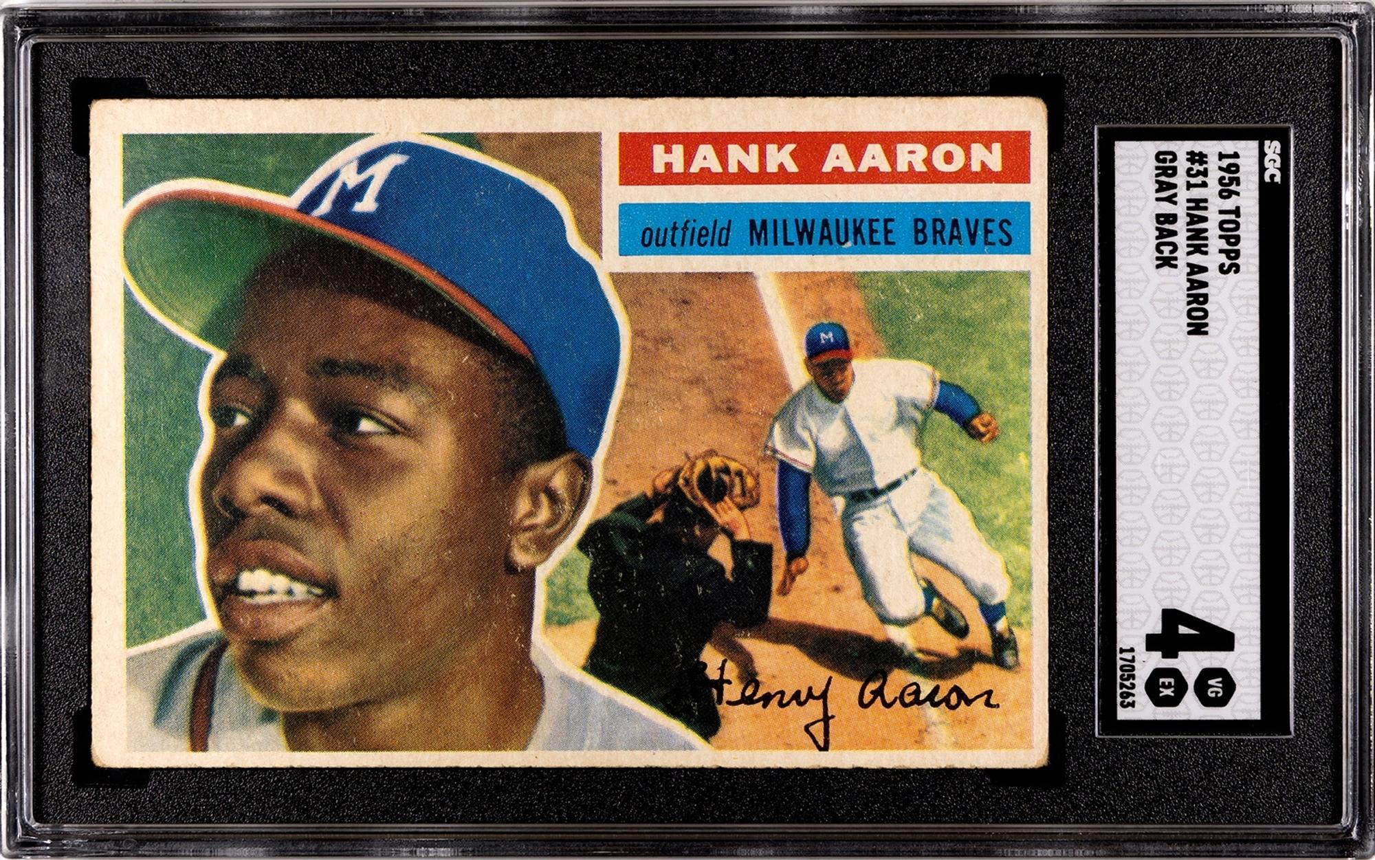 A 1956 Topps Hank Aaron Baseball Card No. 31 Gray Back (SGC 4 VG-EX)