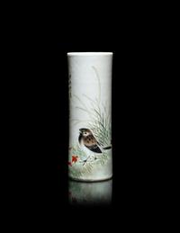 A Chinese Famille Rose Porcelain Brushpot by Liu Yucen (1904-1969)