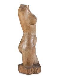 A Folk Art Carved Wood Figure of a Female Torso