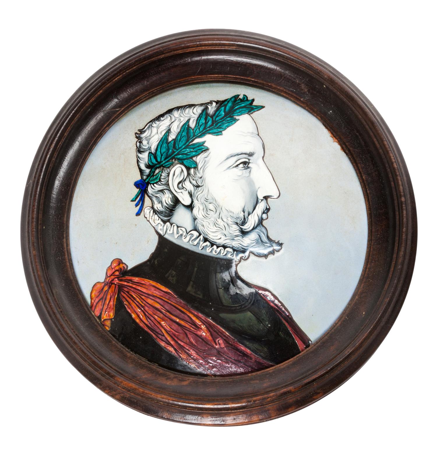 A Pair of French Enameled Plaques Diameter 10 3/8 inches.