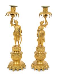 A Pair of Continental Gilt Bronze Candlesticks