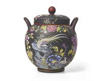 A Wedgwood Polychrome Enameled Black Basalt Potpourri Jar and Cover