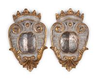 A Pair of French Painted Shield-Form Plaques