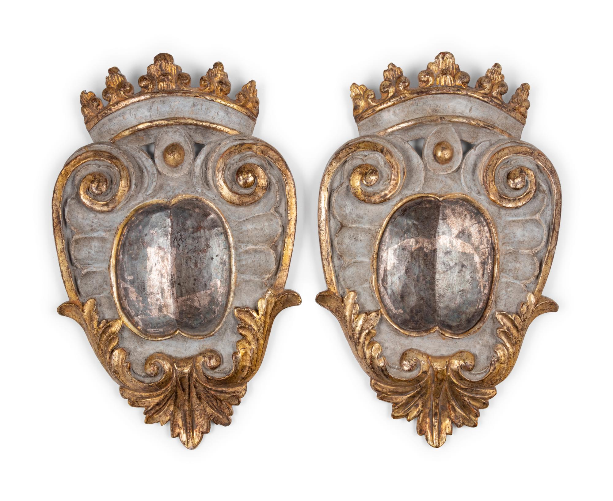 A Pair of French Painted Shield-Form Plaques