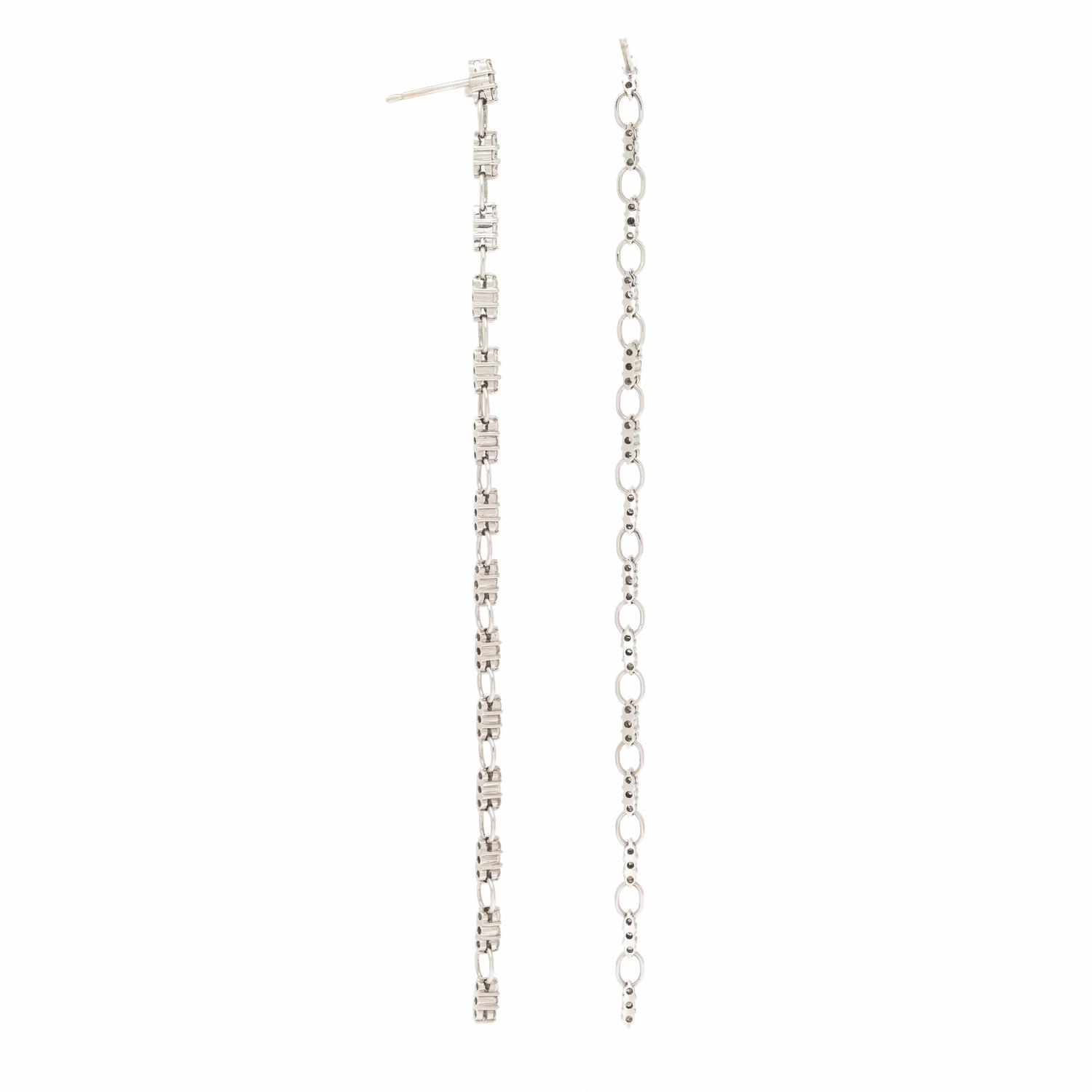 White Gold and Diamond Chain Dangle Earrings