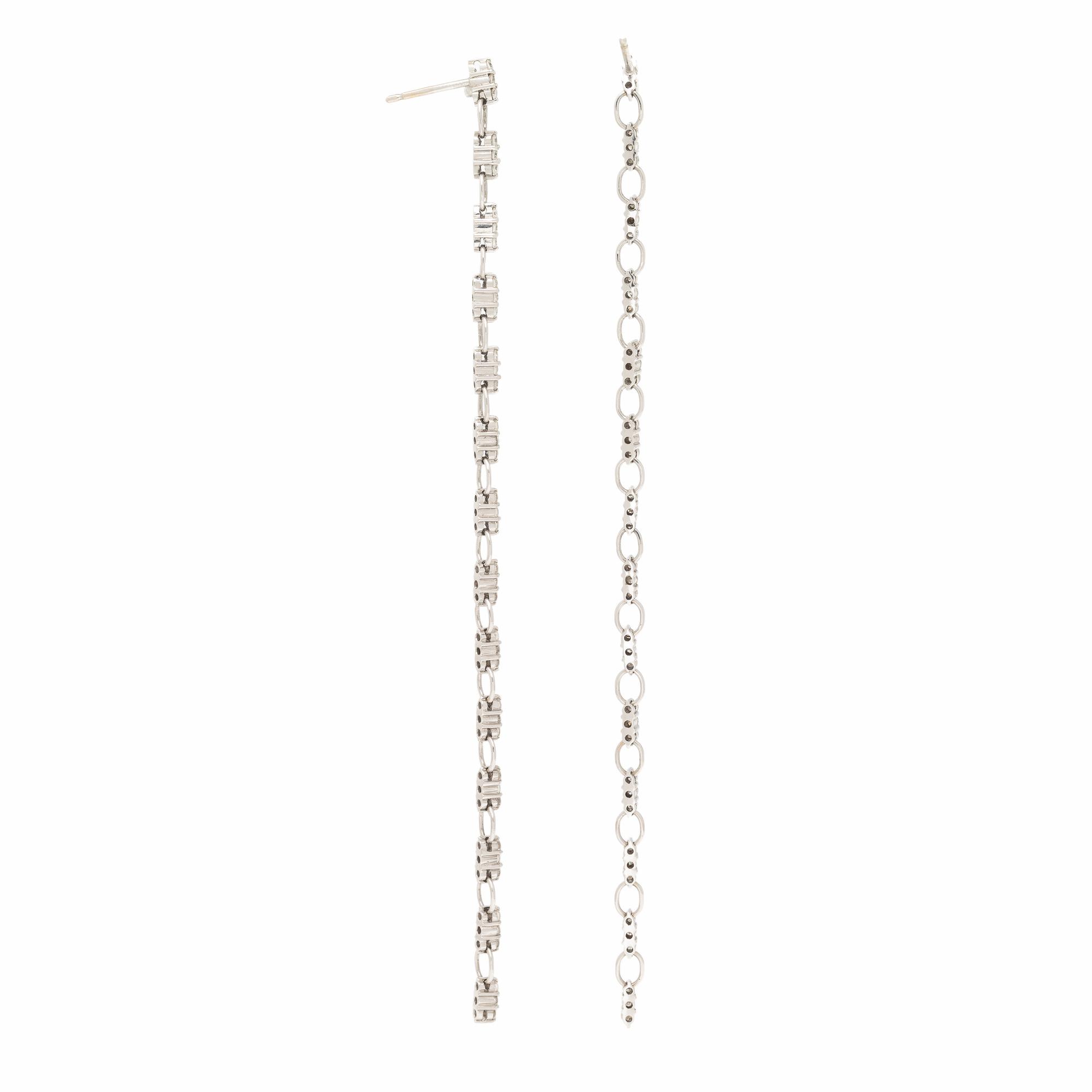 White Gold and Diamond Chain Dangle Earrings