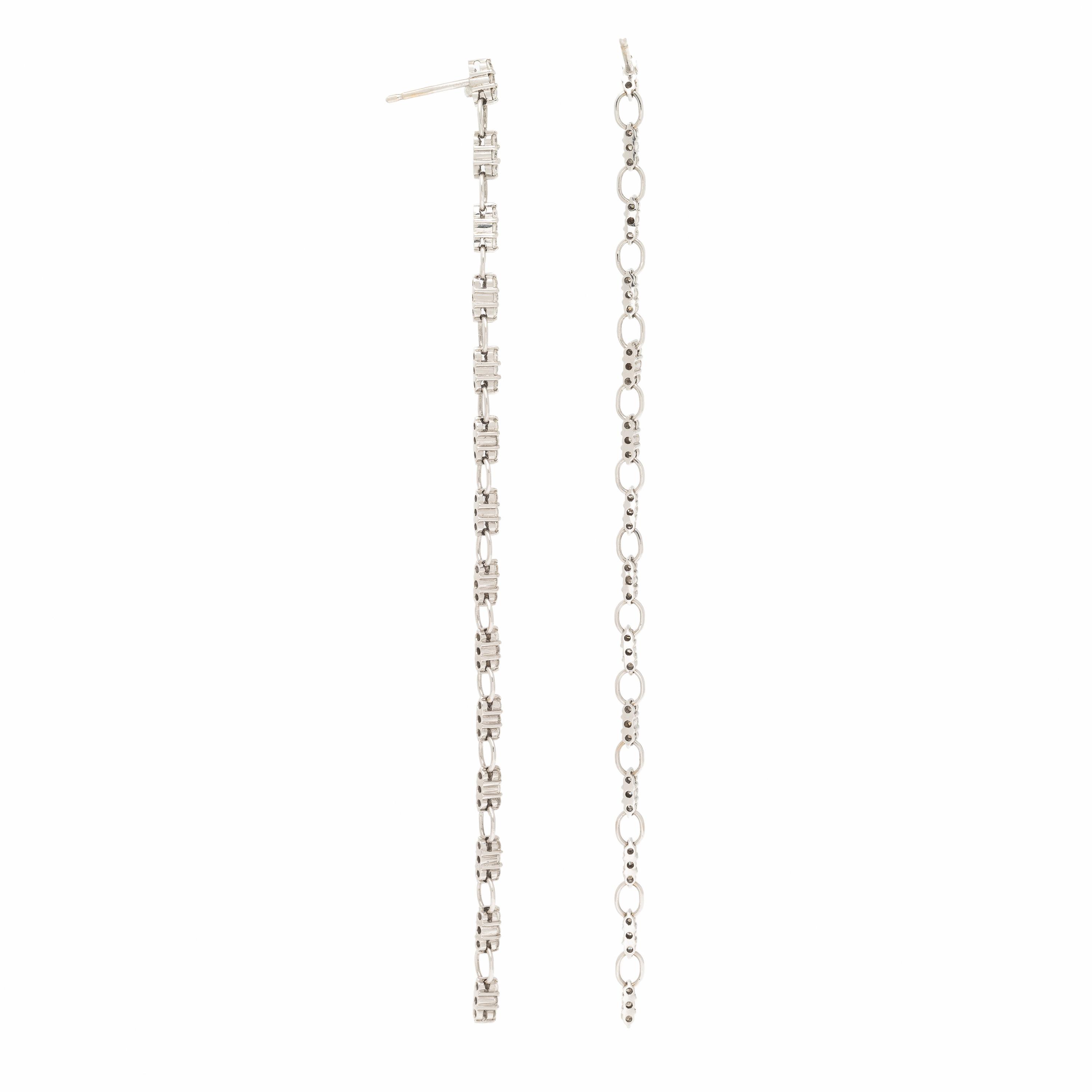 White Gold and Diamond Chain Dangle Earrings