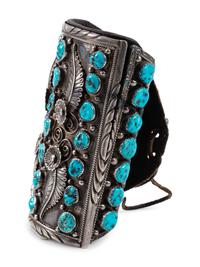 Navajo Silver and Turquoise Ketoh, with Floral and Leaf Silver Applique Accents