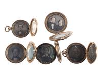 [EARLY PHOTOGRAPHY]. A group of 7 lockets containing 14 daguerreotypes including couples.