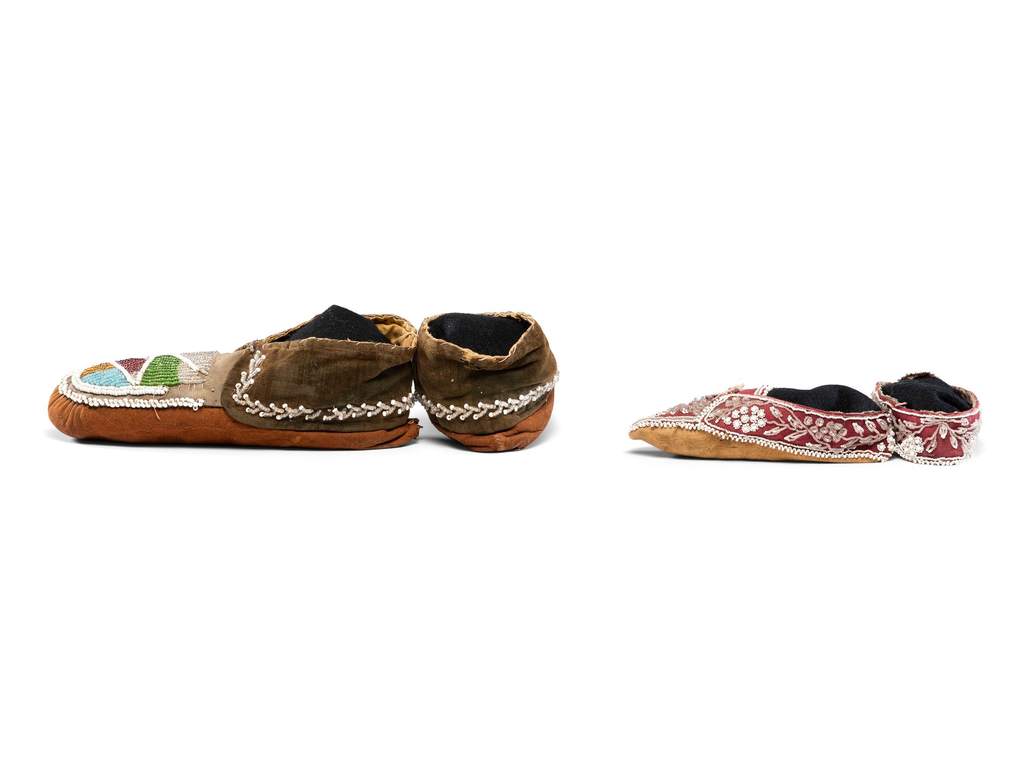Collection of Great Lakes and Eastern Woodlands Beaded Hide Moccasins