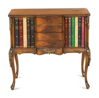 A Louis XV Style Walnut and Leather Faux Book-Front Cabinet