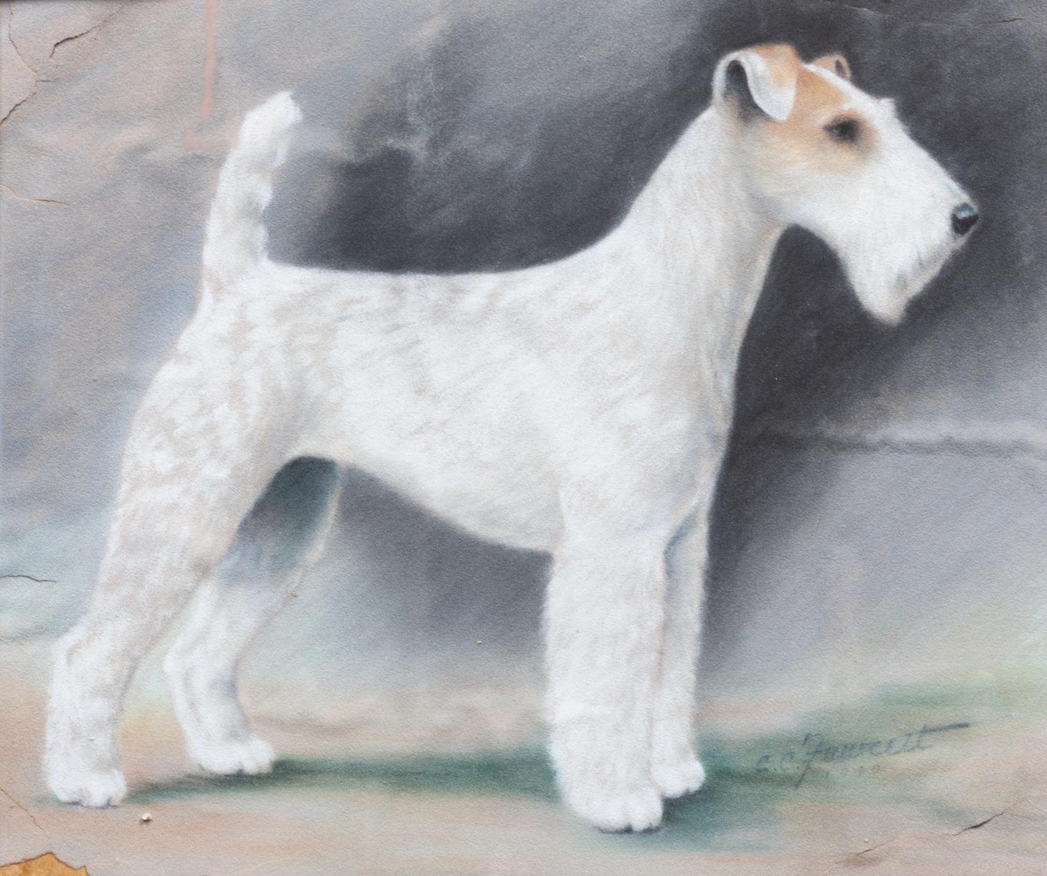 Two Works of Art depicting Wire Fox Terriers Larger: 10 3/4 x 12 5/8 inches.