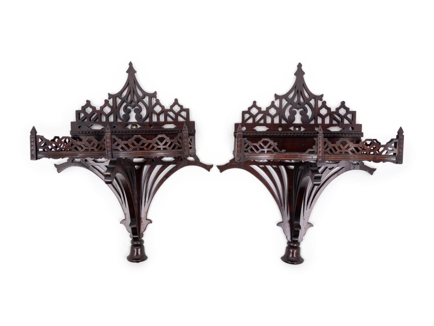 A Pair of Chinese Chippendale Style Mahogany Brackets