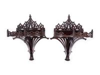 A Pair of Chinese Chippendale Style Mahogany Brackets