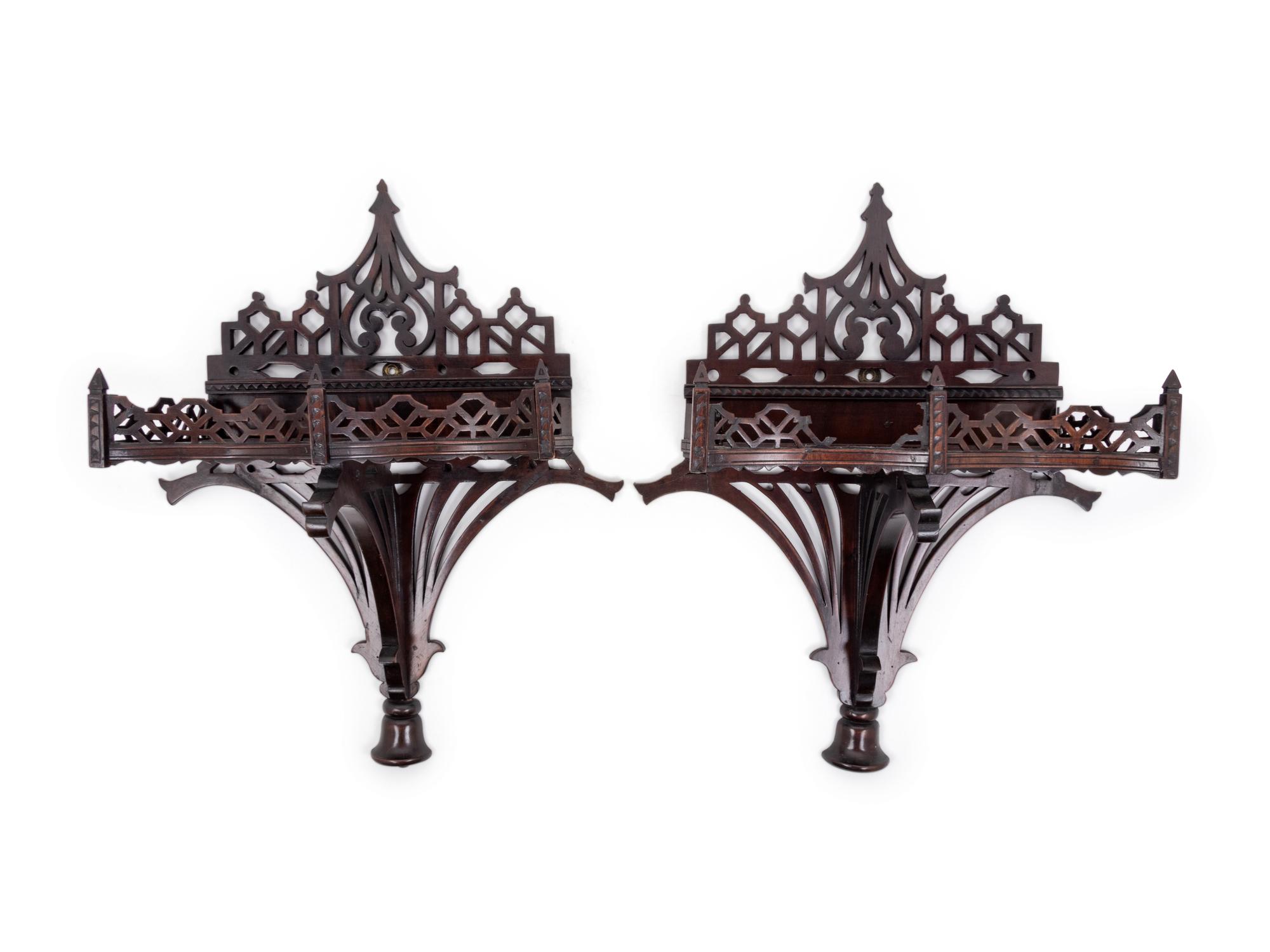 A Pair of Chinese Chippendale Style Mahogany Brackets
