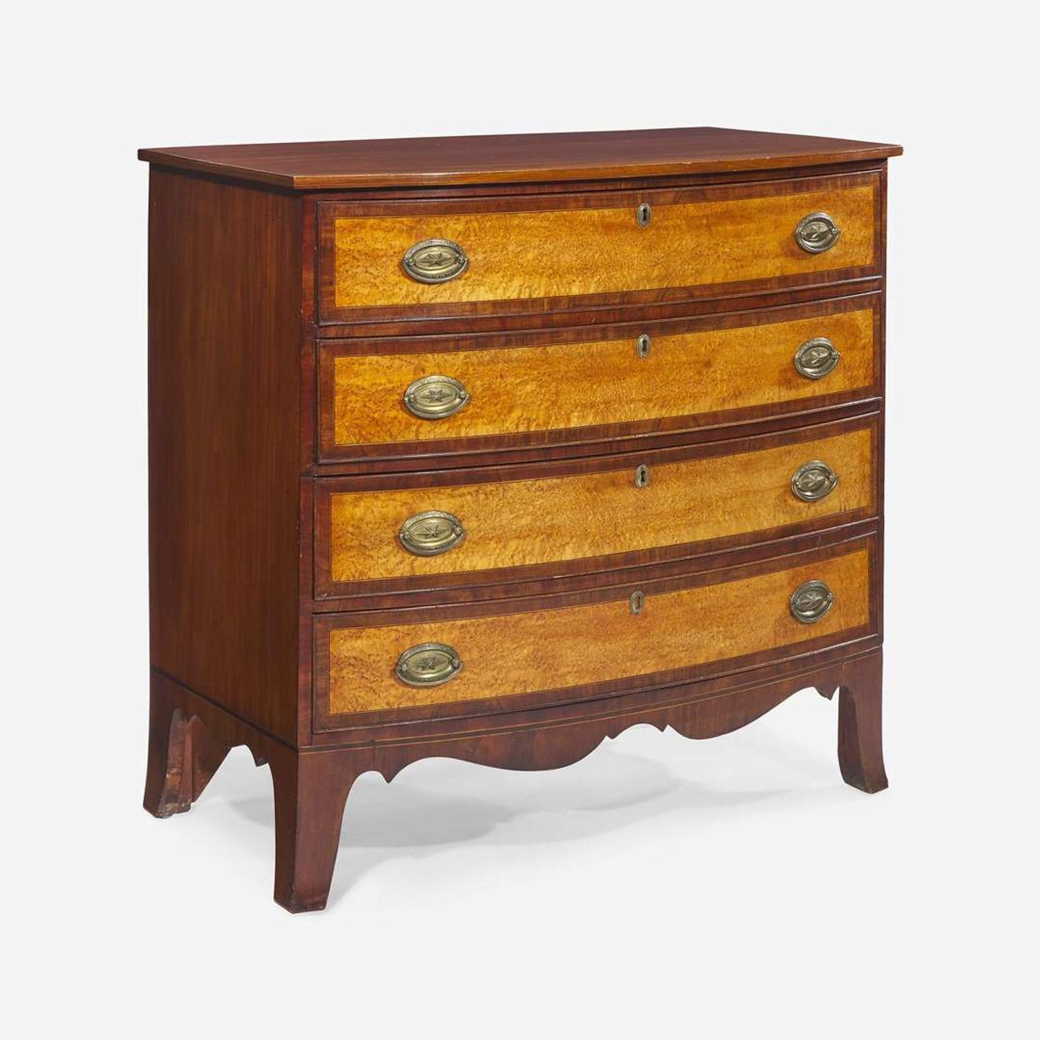 A Federal inlaid mahogany and figured maple bowfront chest of drawers Portsmouth, NH, circa 1800