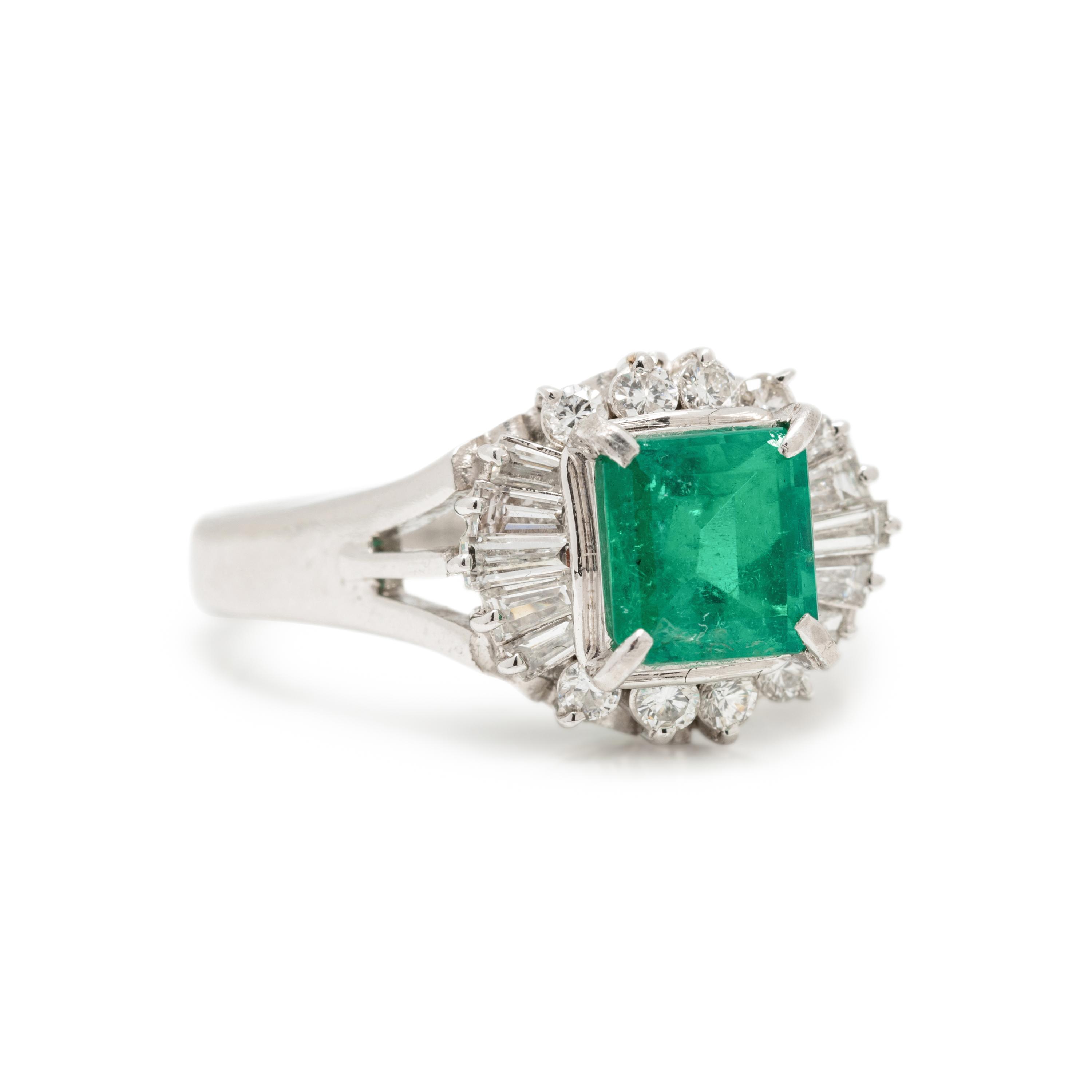 PLATINUM, EMERALD, AND DIAMOND RING
